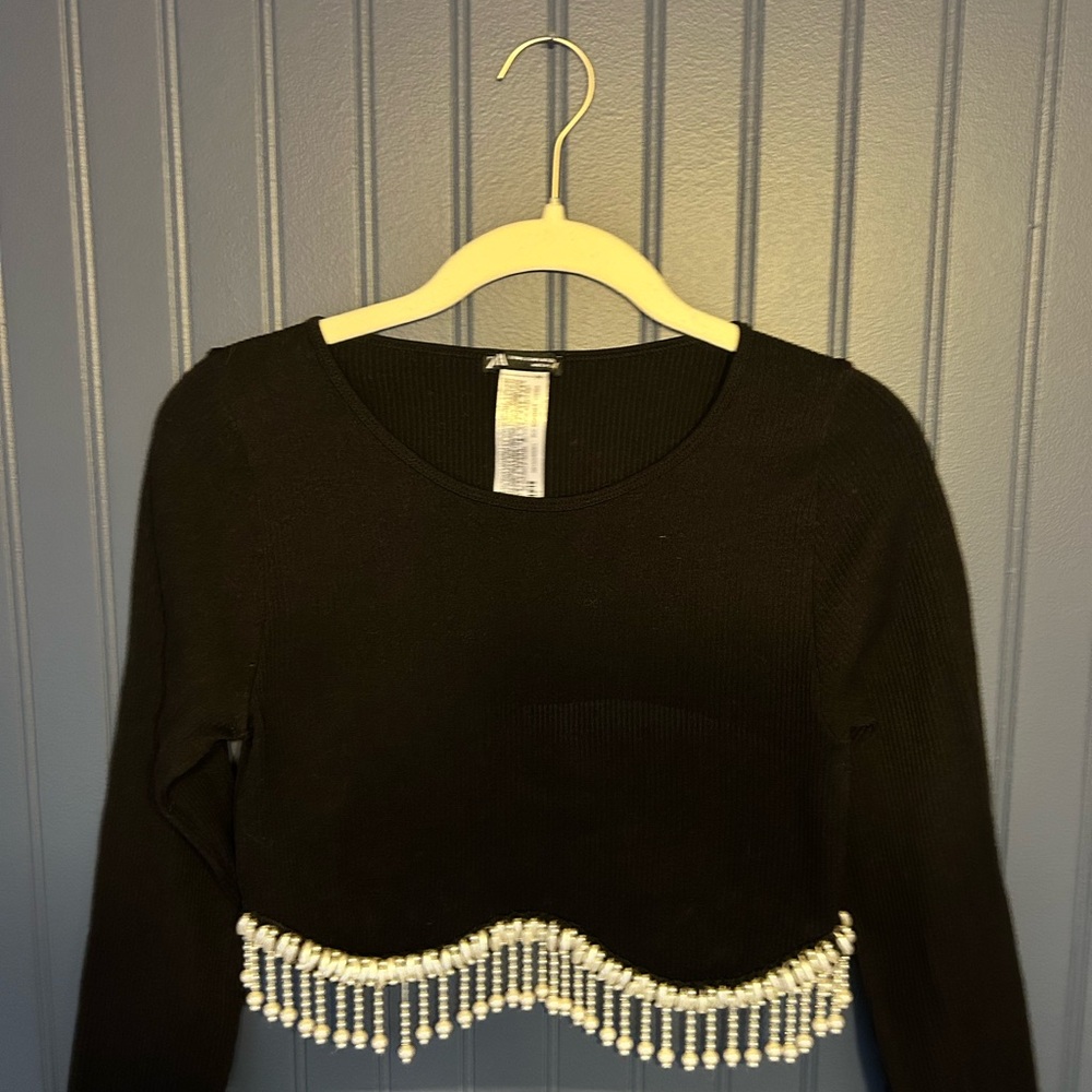 Black Pearl Beaded Crop Top